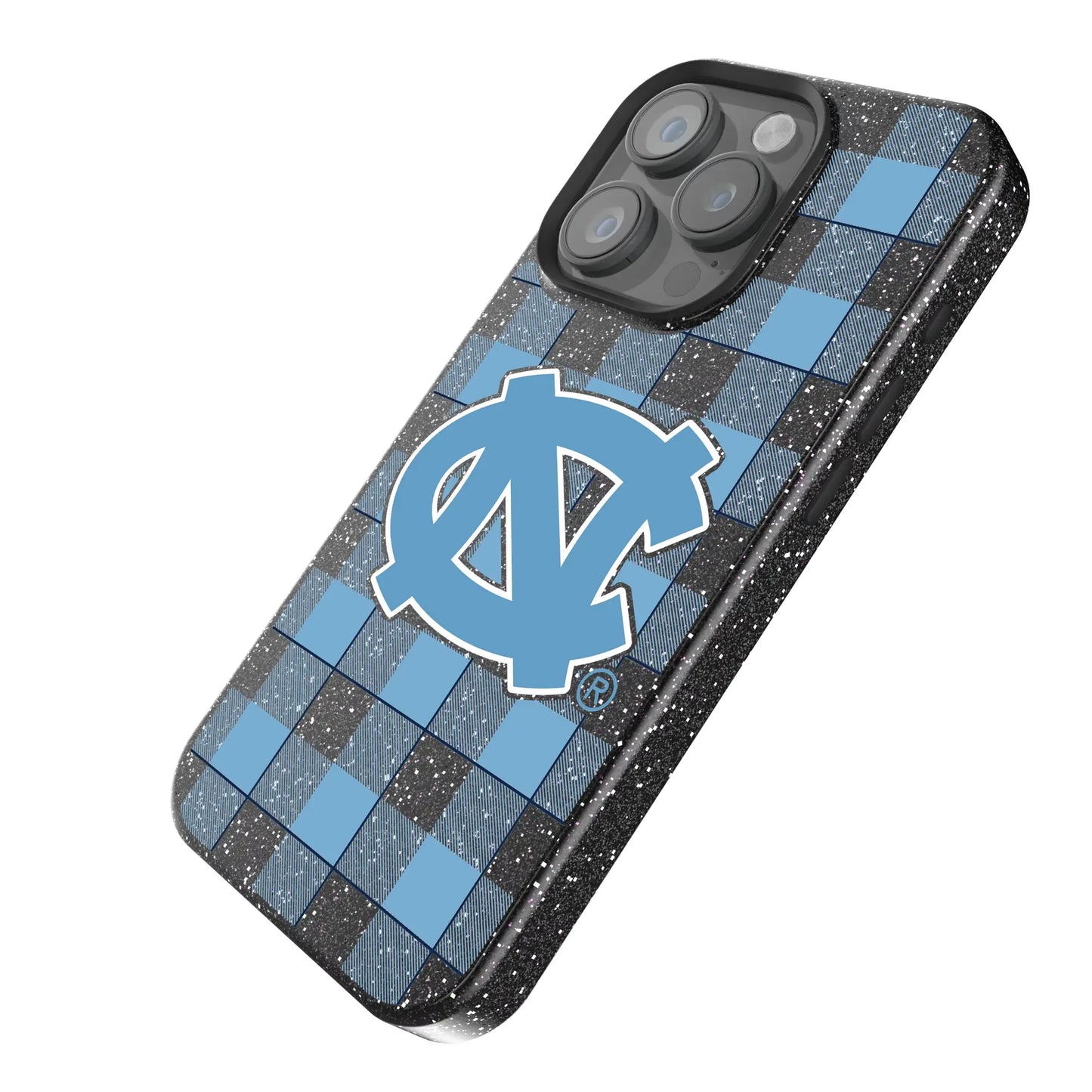 University of North Carolina Tar Heels Plaid Black Bling Phone Case for Apple iPhone