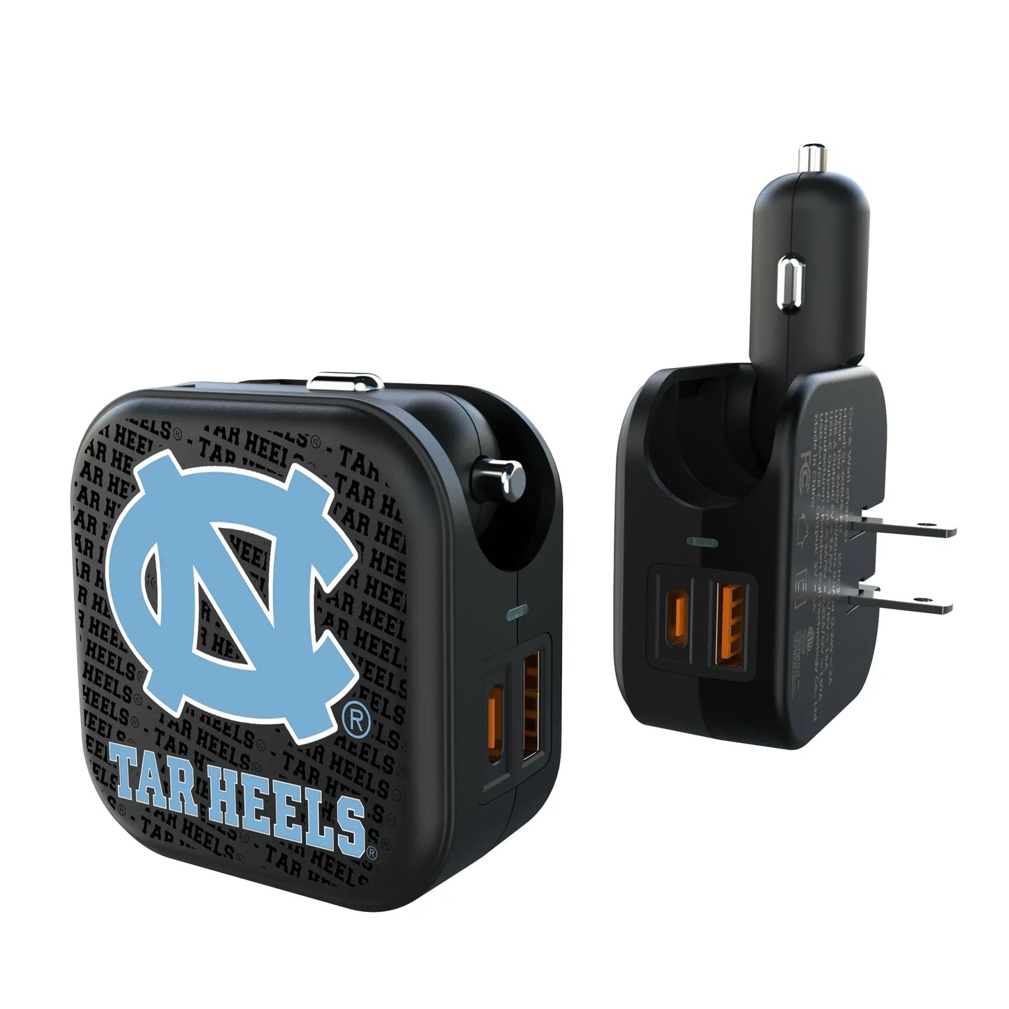 University of North Carolina Tar Heels Text Backdrop 2 in 1 USB A/C Charger