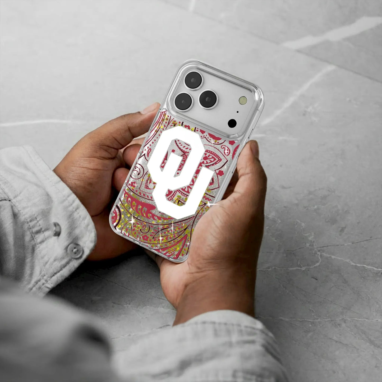 University of Oklahoma Sooners Paisley Glitter Phone Case for Apple iPhone