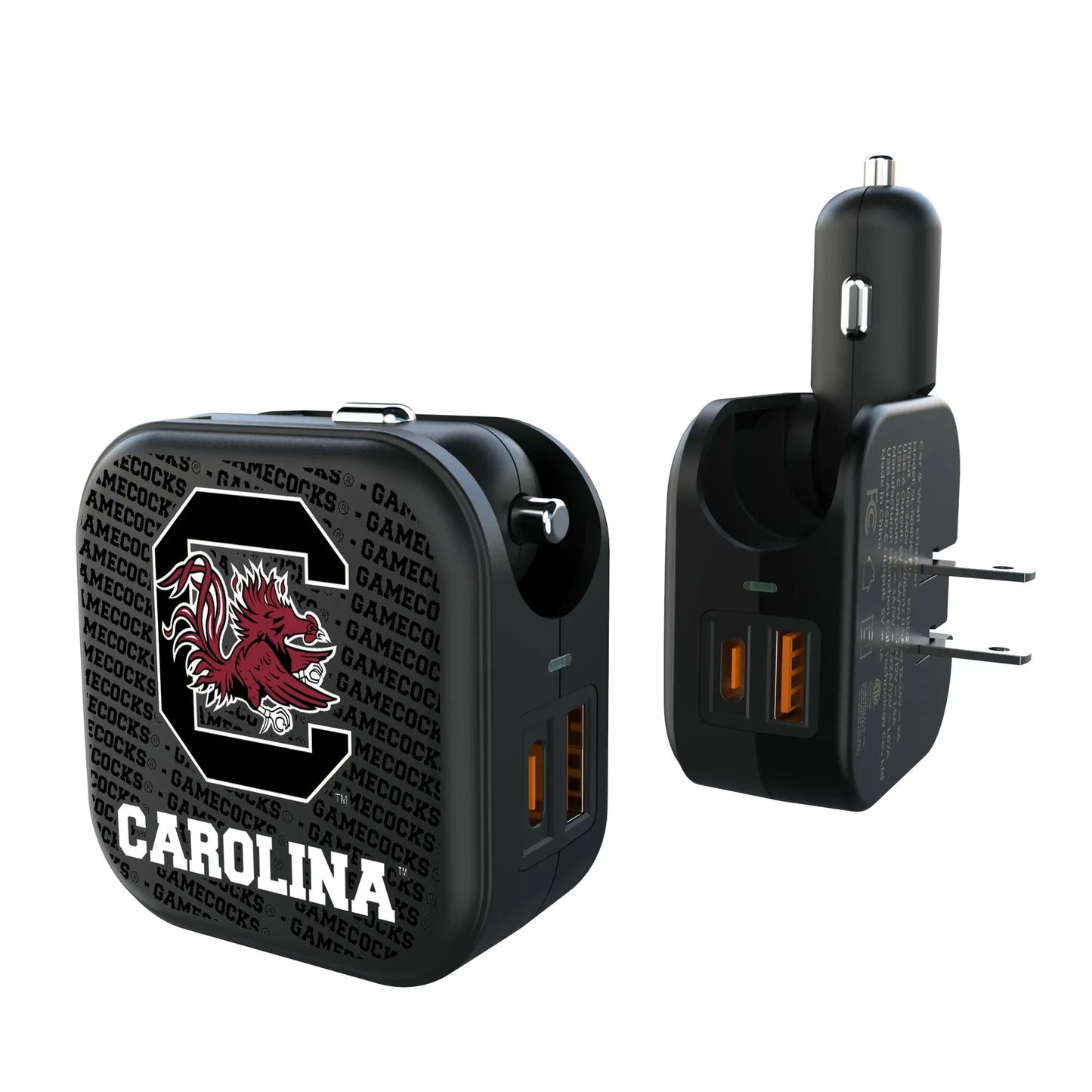 University of South Carolina Gamecocks Text Backdrop 2 in 1 USB A/C Charger