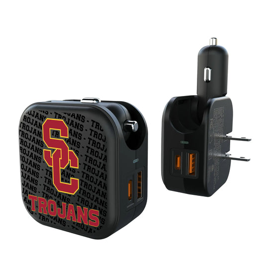 University of Southern California Trojans Text Backdrop 2 in 1 USB A/C Charger