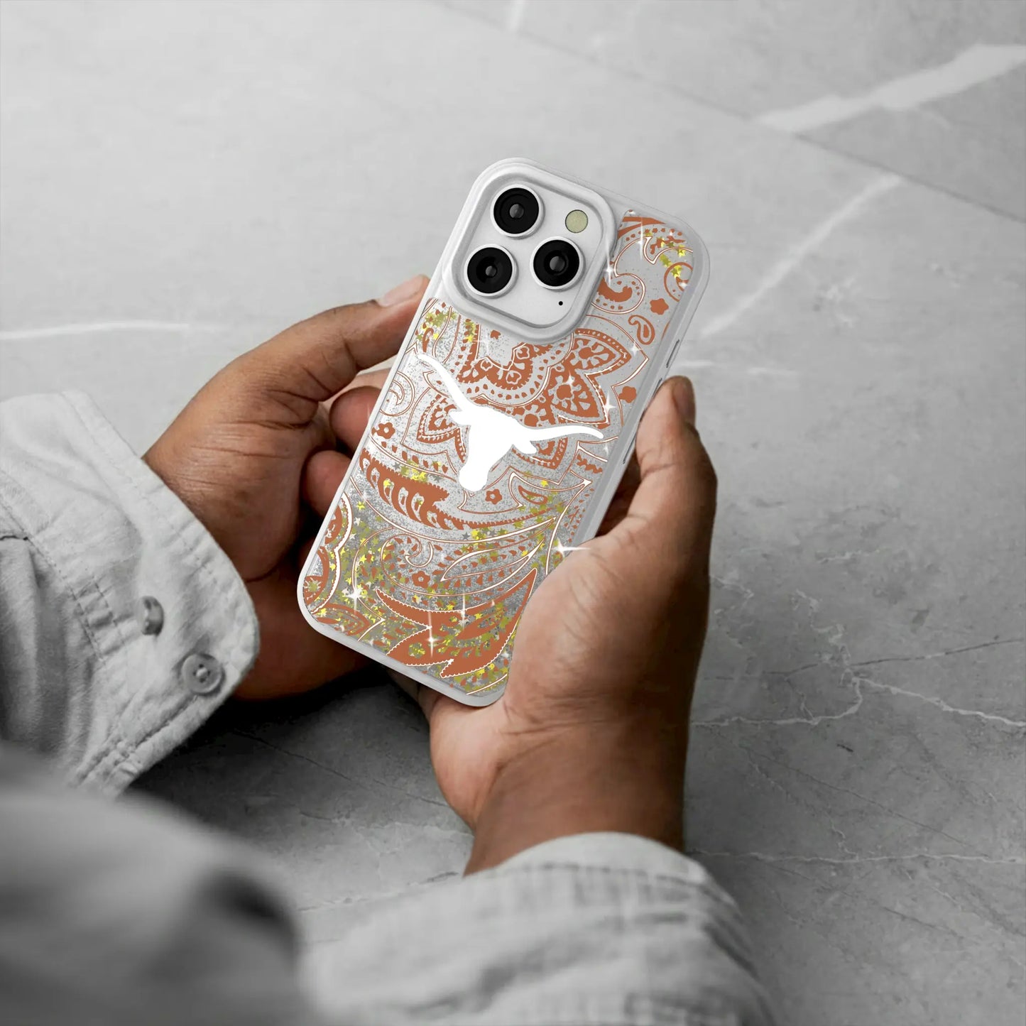 University of Texas Longhorns Paisley Glitter Phone Case for Apple iPhone