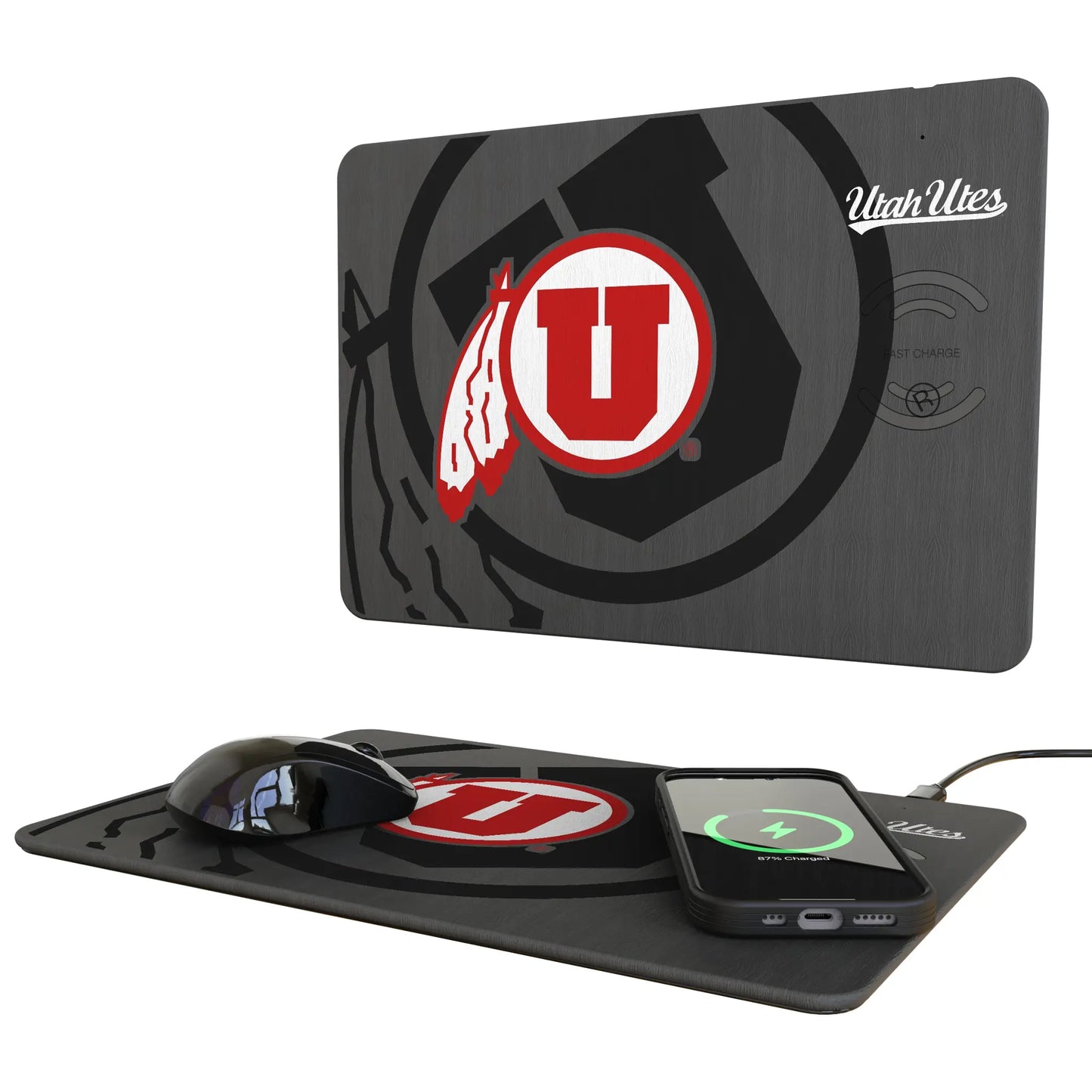 University of Utah Utes Monocolor Tilt 15-Watt Wireless Charger and Mouse Pad