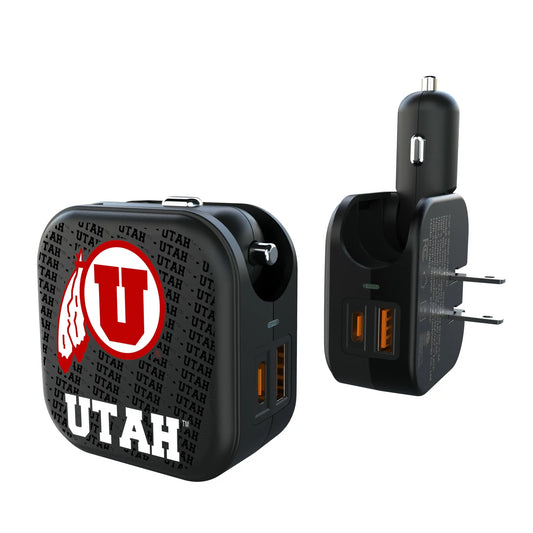 University of Utah Utes Text Backdrop 2 in 1 USB A/C Charger