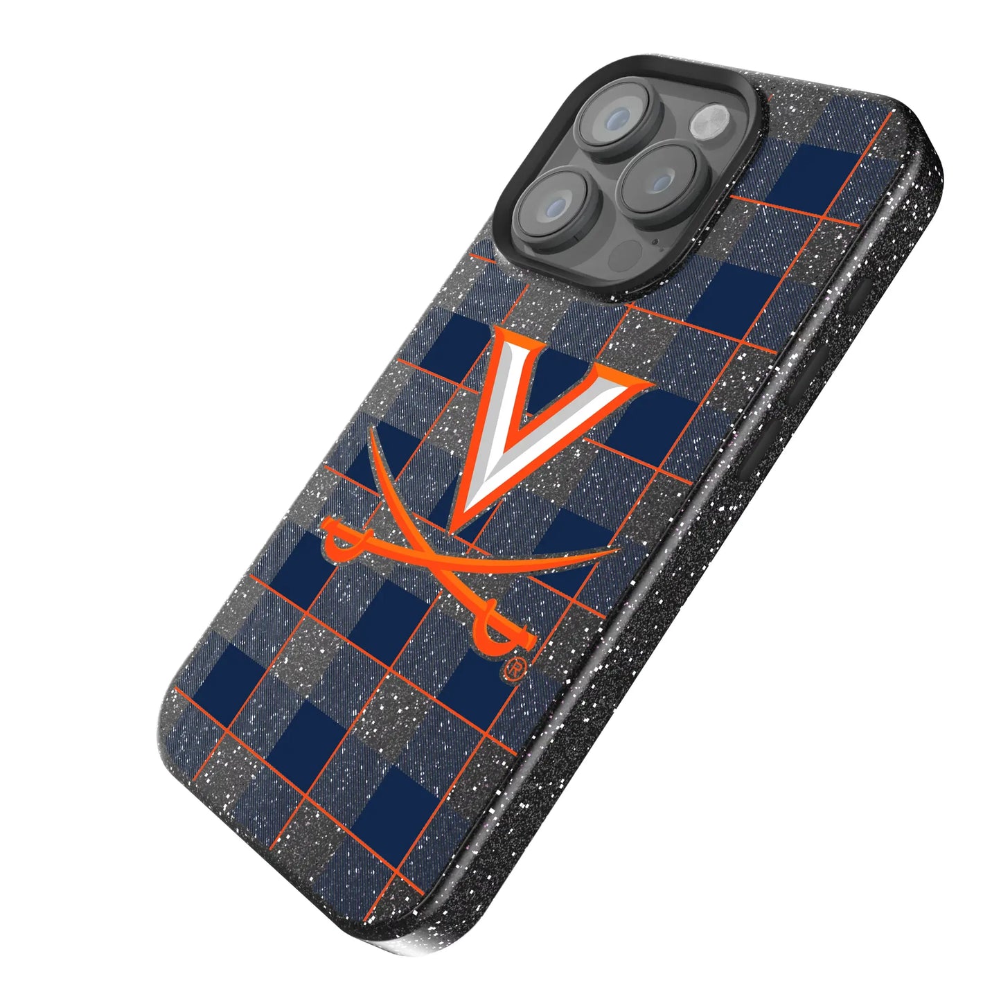 University of Virginia Cavaliers Plaid Black Bling Phone Case for Apple iPhone
