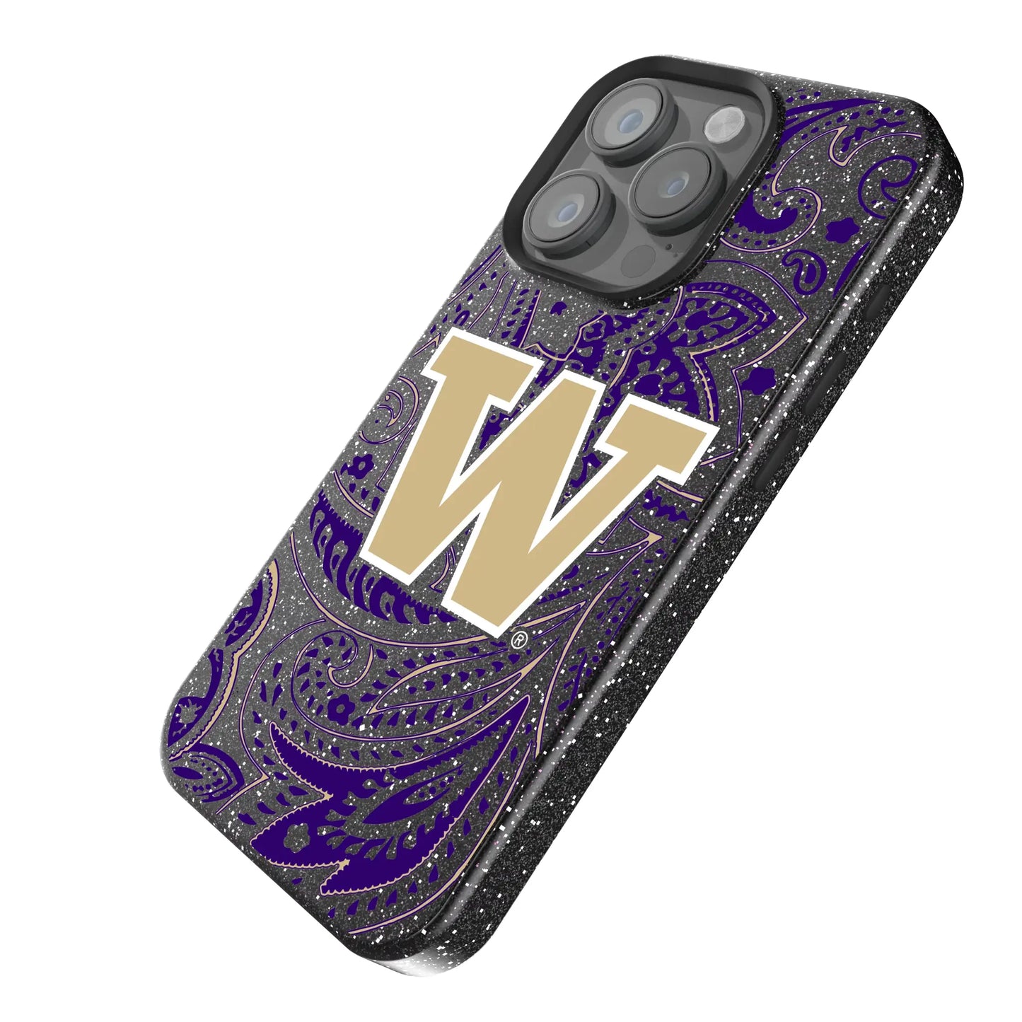 University of Washington Huskies Paisley Black Bling Phone Case for Apple iPhone