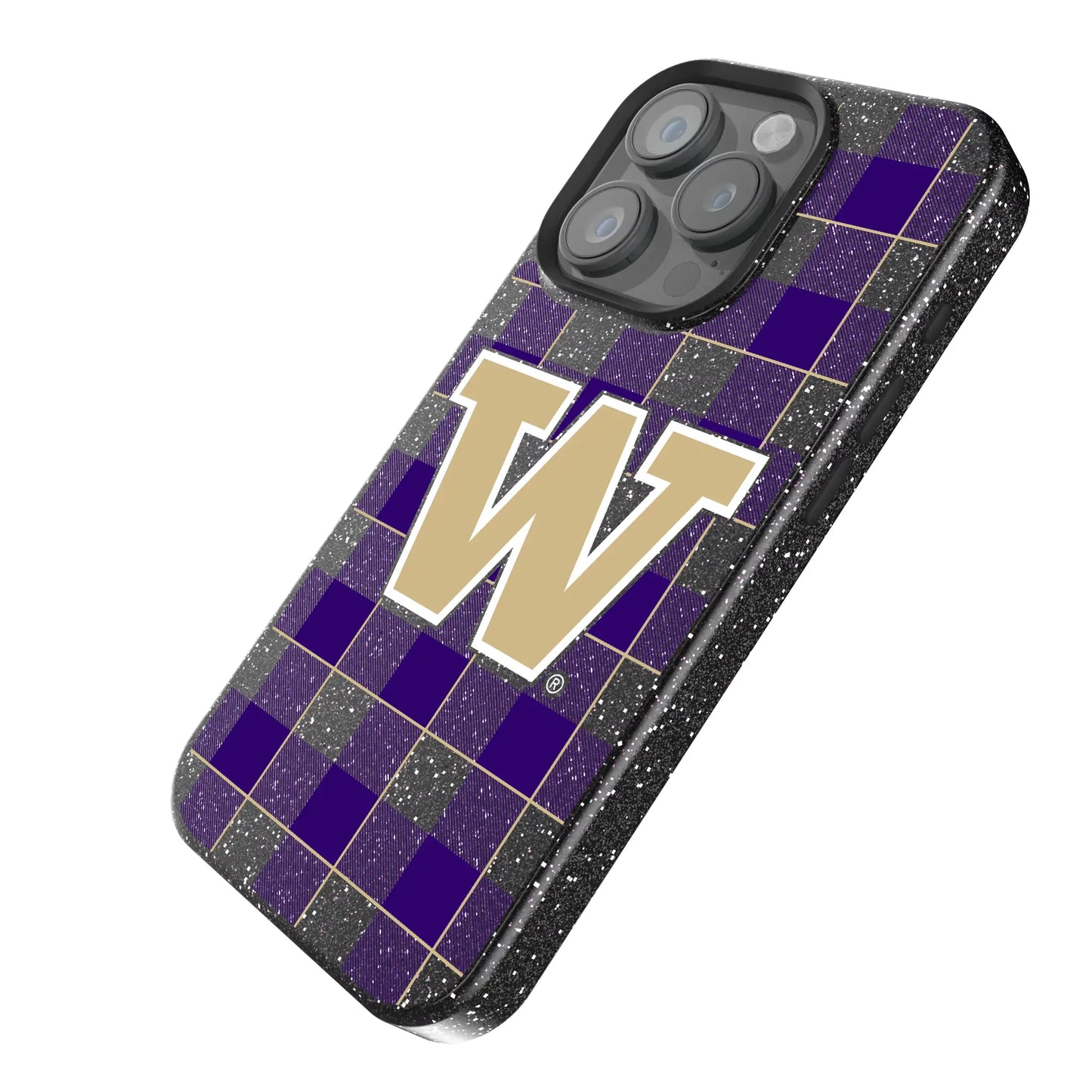University of Washington Huskies Plaid Black Bling Phone Case for Apple iPhone