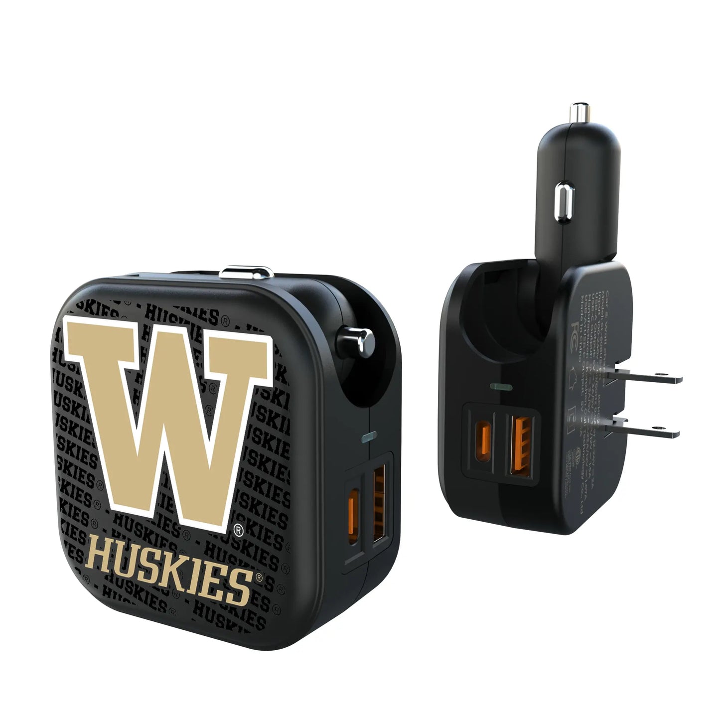 University of Washington Huskies Text Backdrop 2 in 1 USB A/C Charger