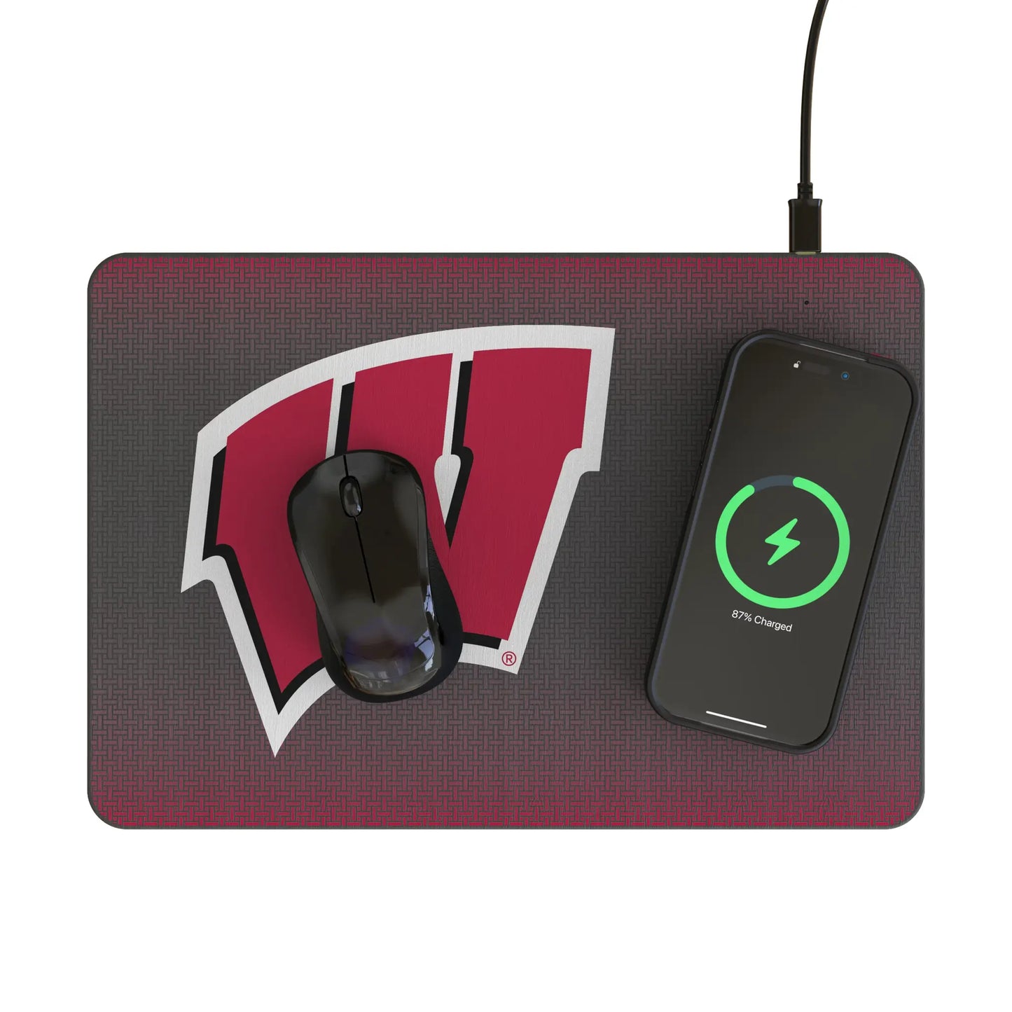 University of Wisconsin Badgers Linen 15-Watt Wireless Charger and Mouse Pad