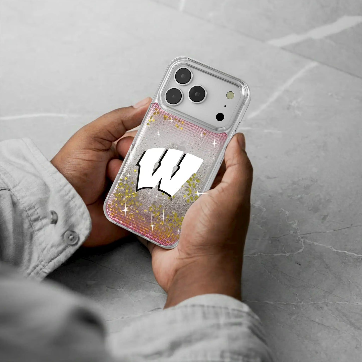 University of Wisconsin Badgers Linen Glitter Phone Case for Apple iPhone