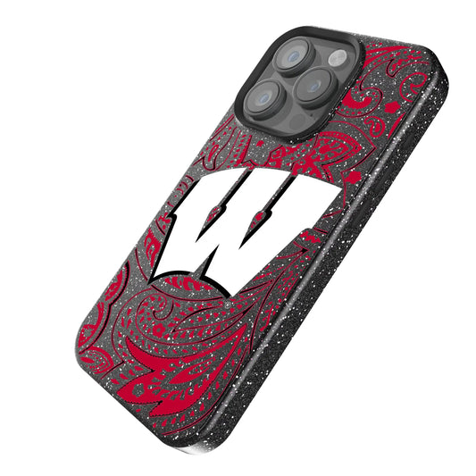 University of Wisconsin Badgers Paisley Black Bling Phone Case for Apple iPhone