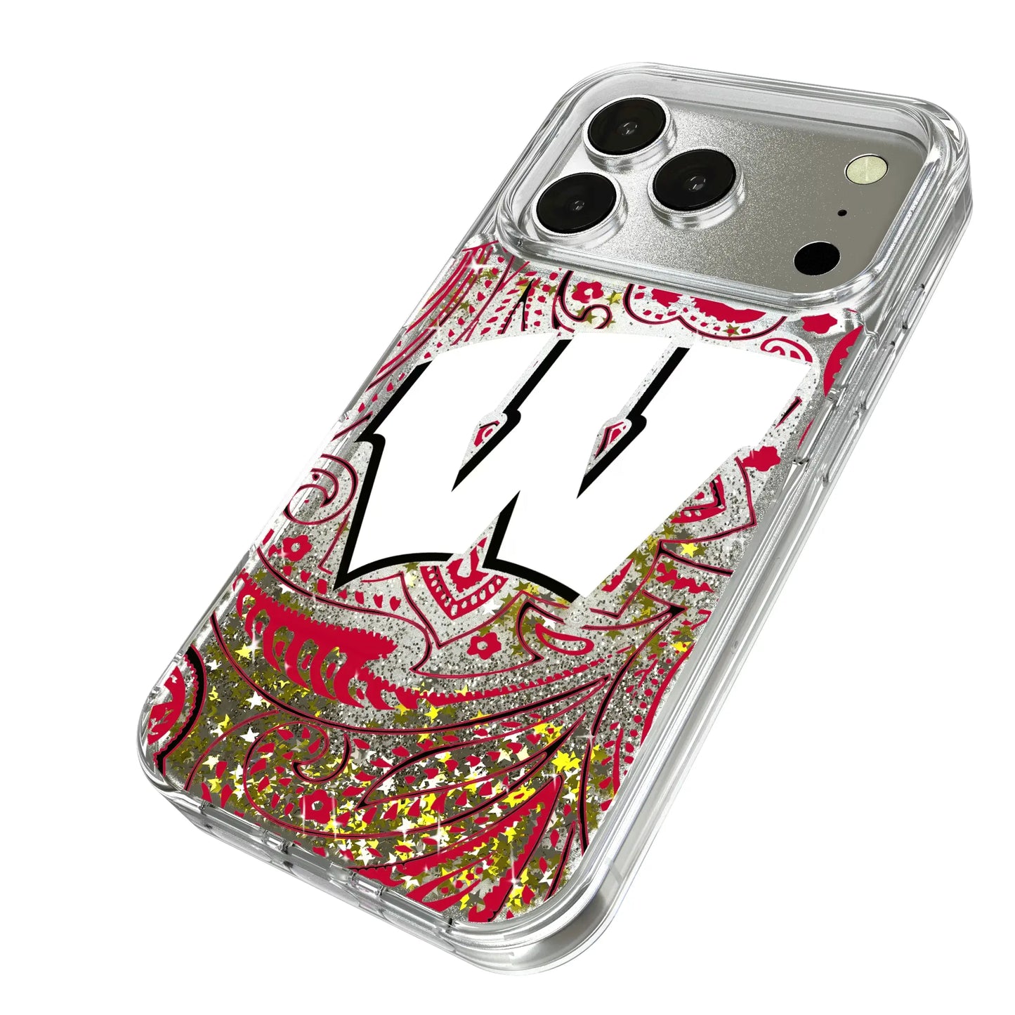 University of Wisconsin Badgers Paisley Glitter Phone Case for Apple iPhone