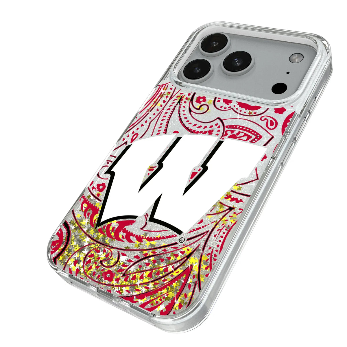 University of Wisconsin Badgers Paisley Glitter Phone Case for Apple iPhone