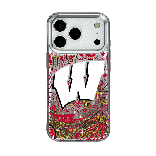 University of Wisconsin Badgers Paisley Glitter Phone Case for Apple iPhone