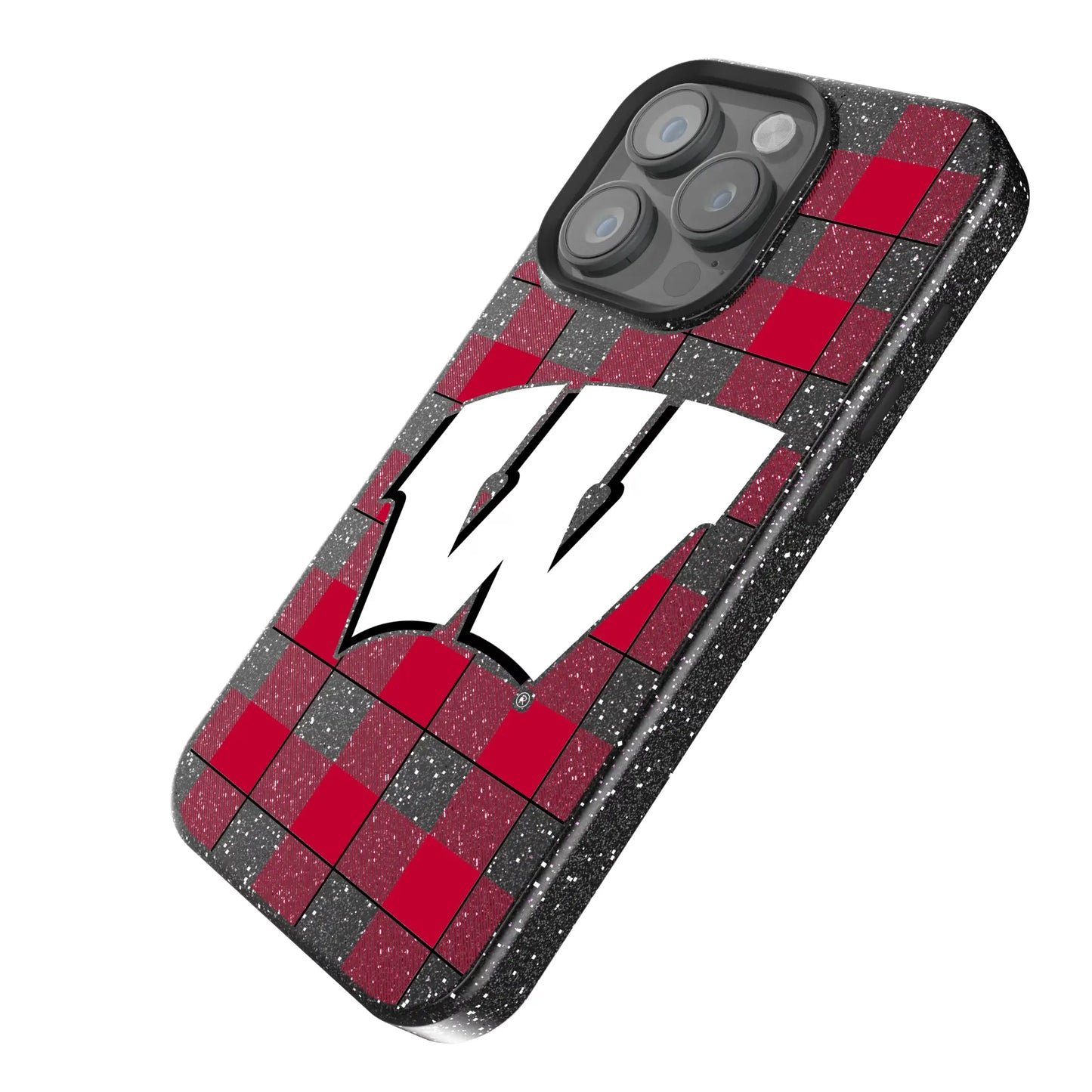University of Wisconsin Badgers Plaid Black Bling Phone Case for Apple iPhone