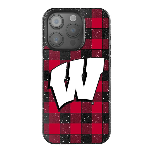 University of Wisconsin Badgers Plaid Black Bling Phone Case for Apple iPhone