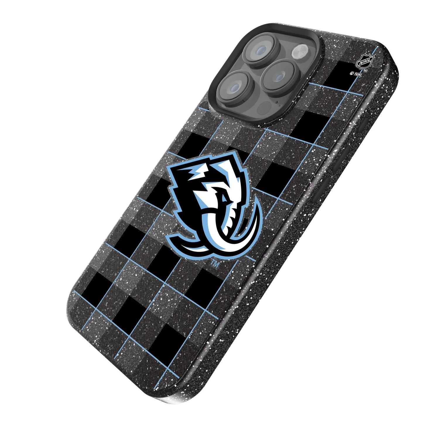 Utah Mammoth Plaid Black Bling Phone Case for Apple iPhone