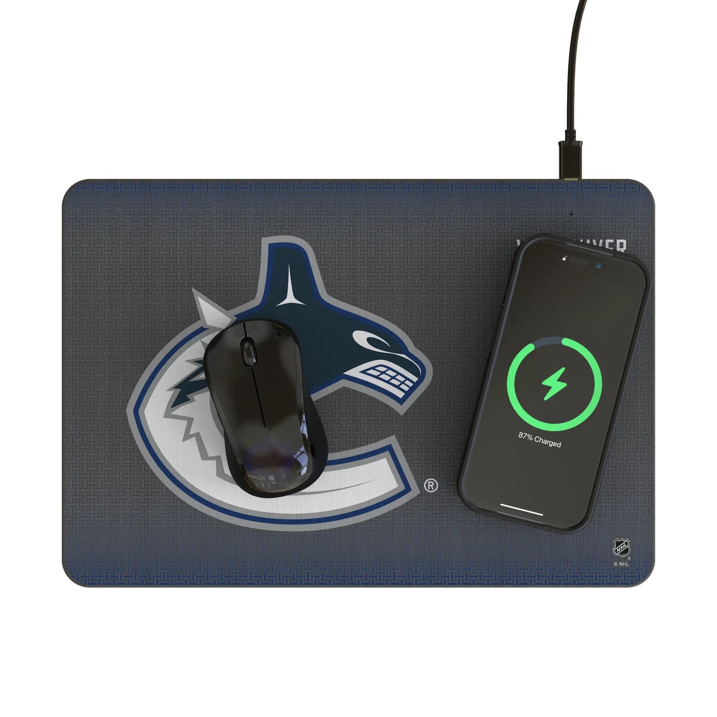 Vancouver Canucks Linen 15-Watt Wireless Charger and Mouse Pad