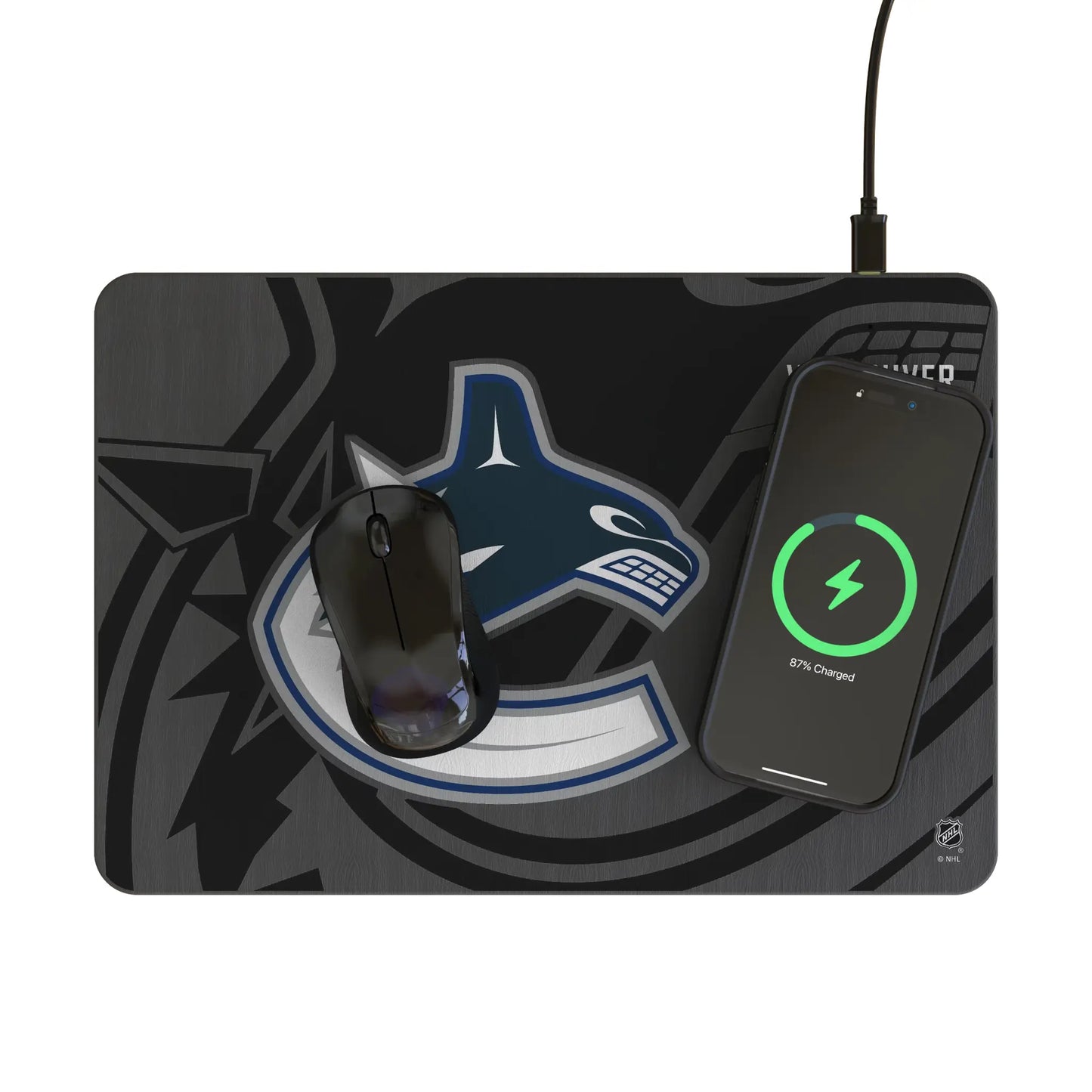 Vancouver Canucks Monocolor Tilt 15-Watt Wireless Charger and Mouse Pad