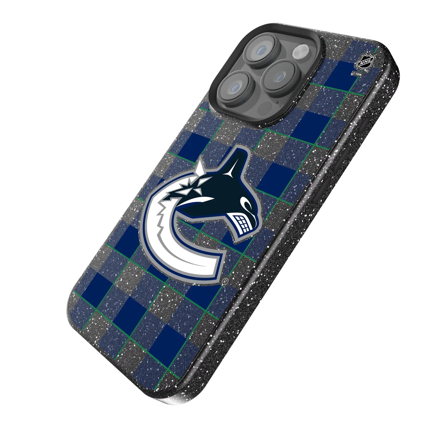 Vancouver Canucks Plaid Black Bling Phone Case for Apple iPhone