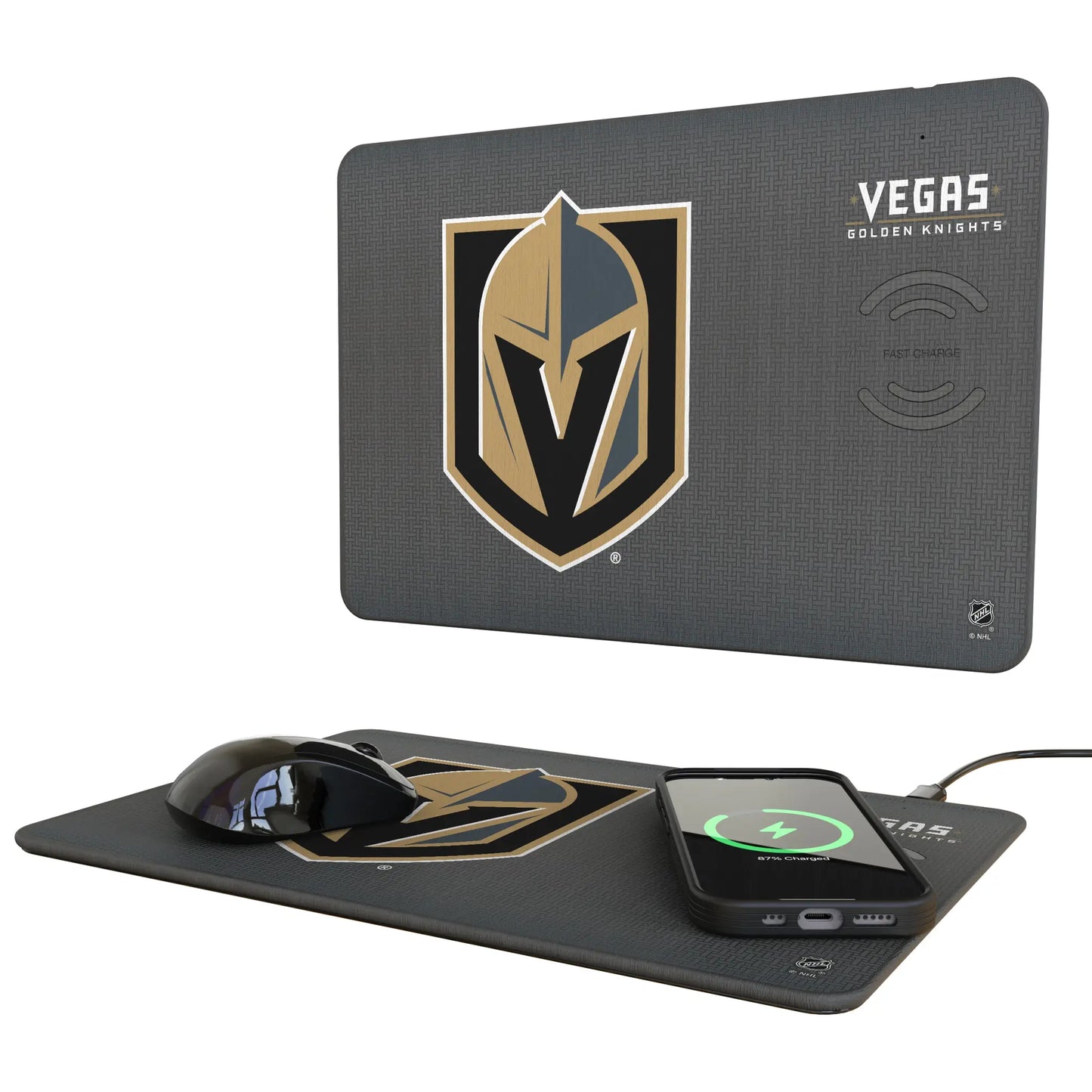 Vegas Golden Knights Linen 15-Watt Wireless Charger and Mouse Pad