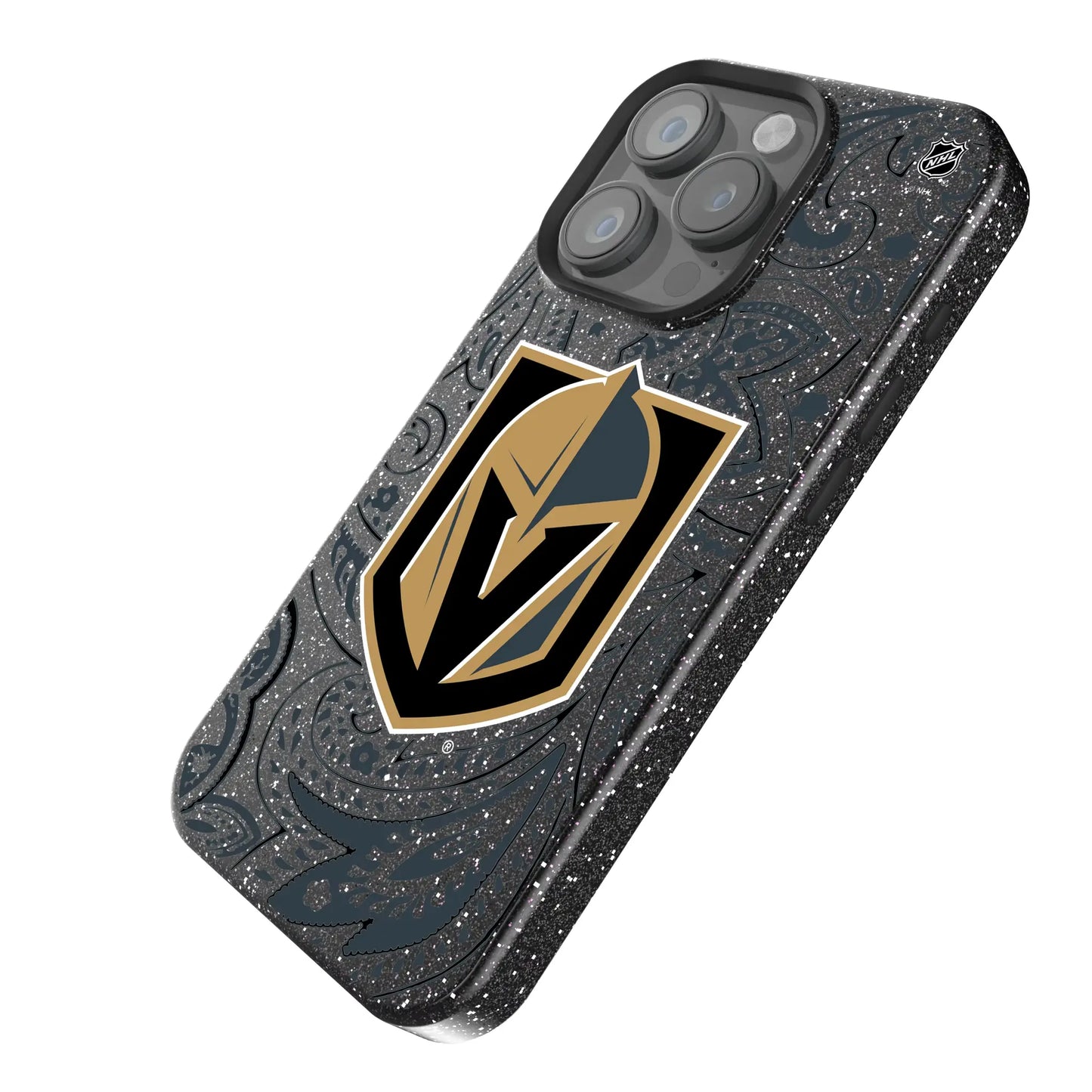 Vegas Golden Knights Paisley Black Bling Phone Case for Apple iPhone