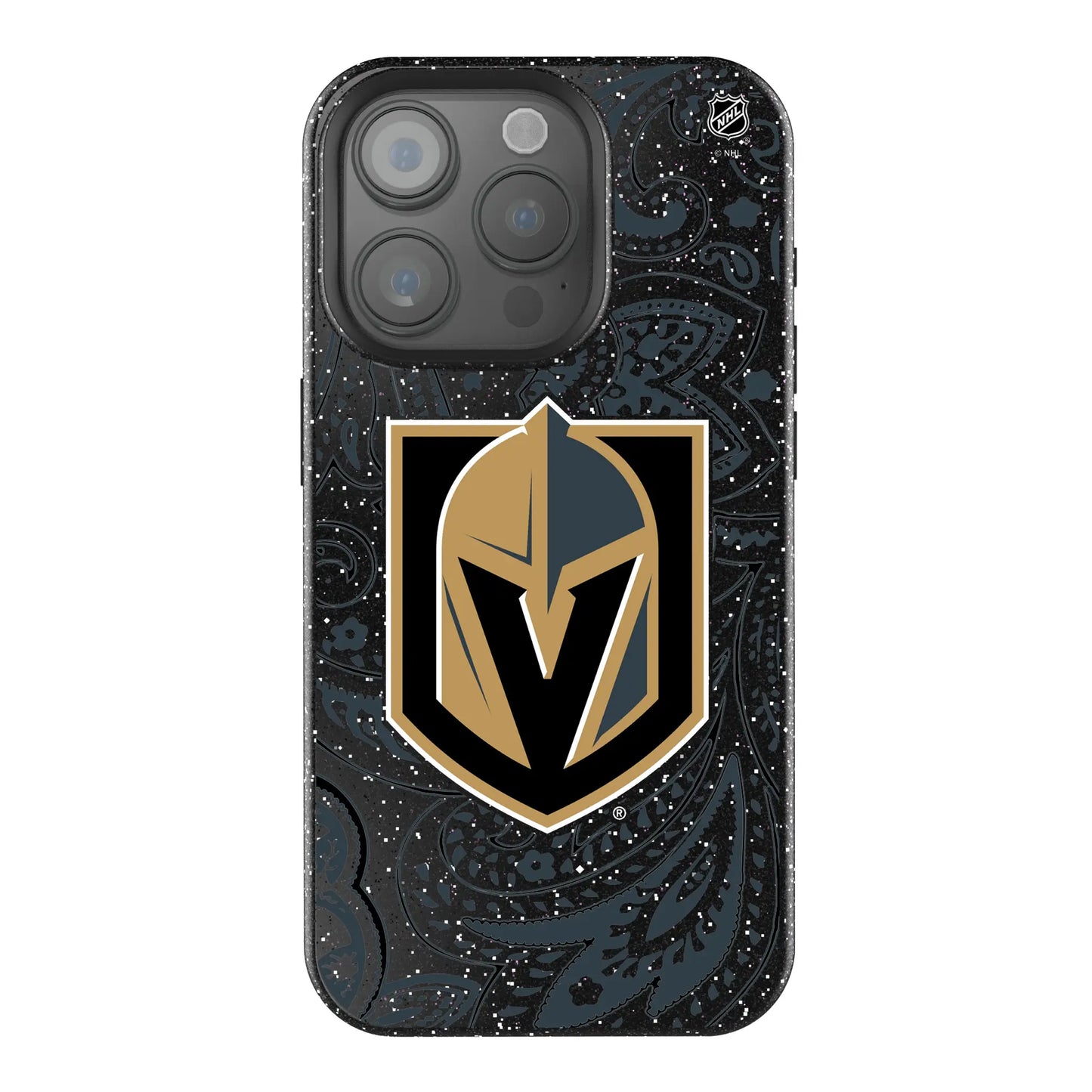 Vegas Golden Knights Paisley Black Bling Phone Case for Apple iPhone