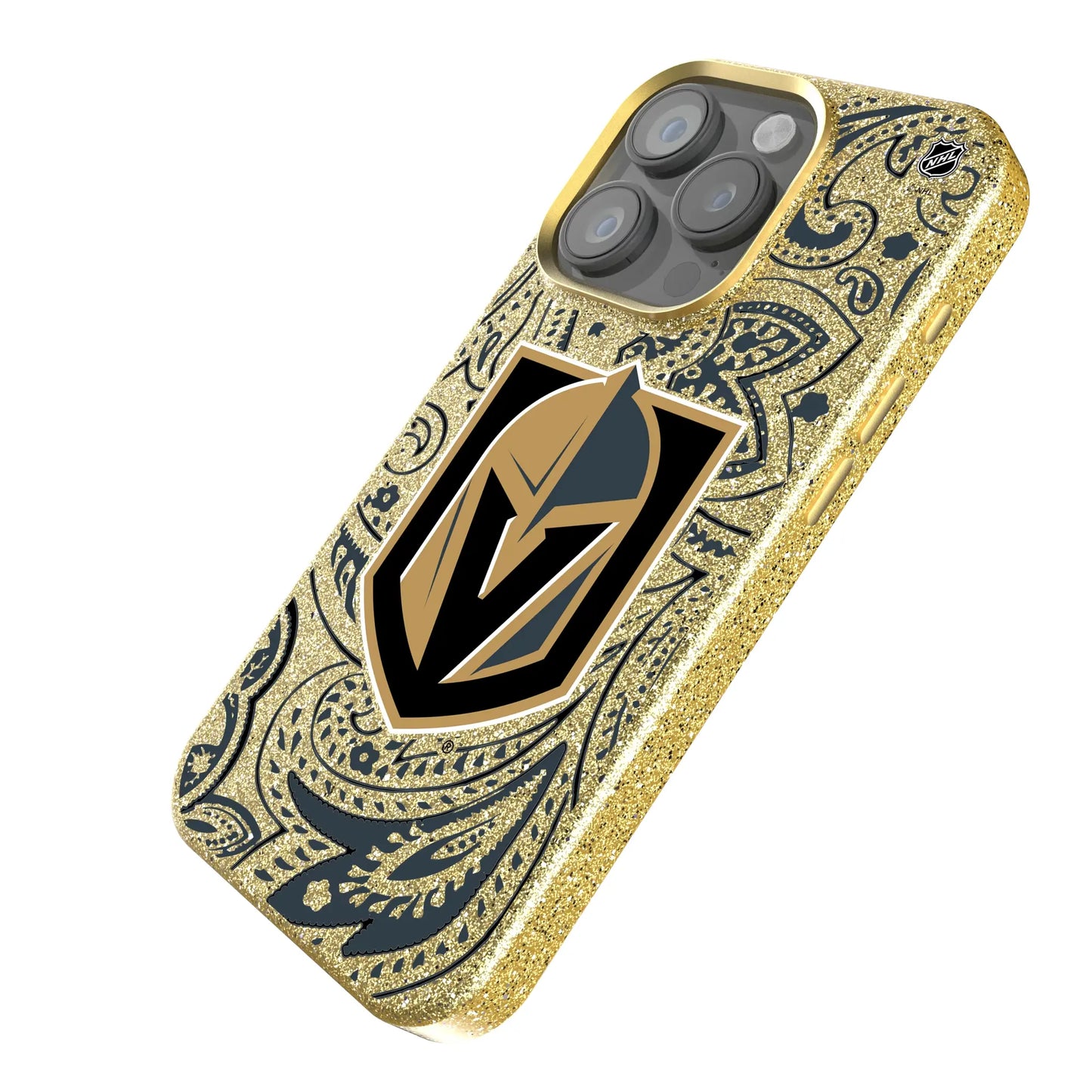 Vegas Golden Knights Paisley Bling Phone Case for Apple iPhone