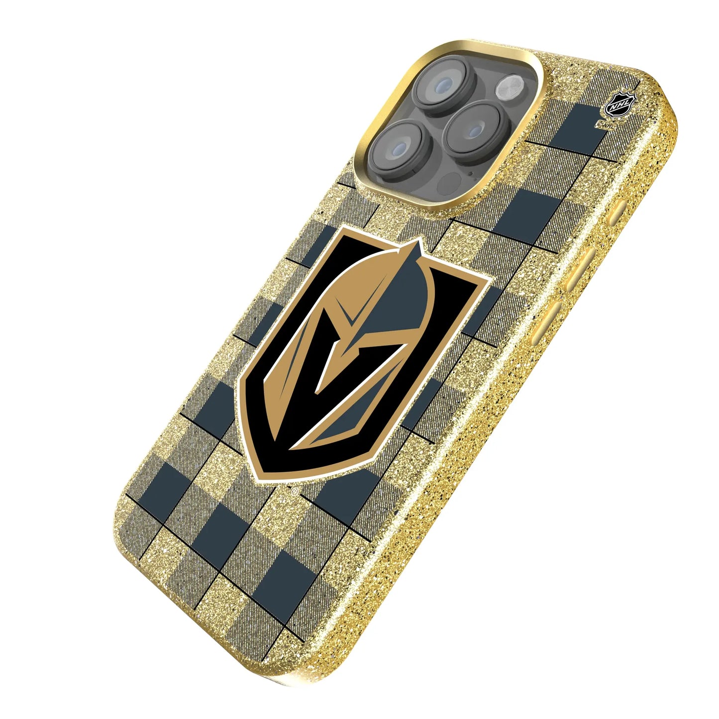 Vegas Golden Knights Plaid Bling Phone Case for Apple iPhone