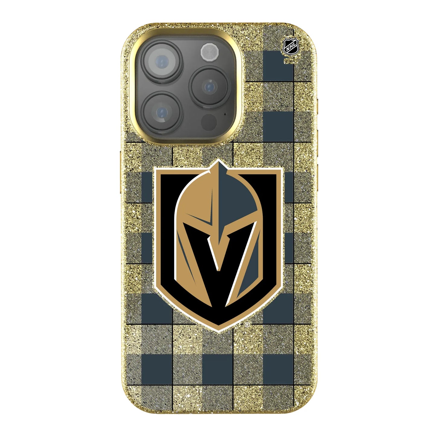 Vegas Golden Knights Plaid Bling Phone Case for Apple iPhone