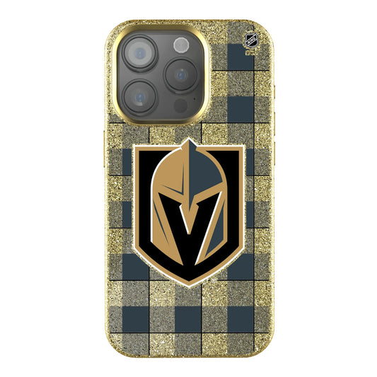 Vegas Golden Knights Plaid Bling Phone Case for Apple iPhone