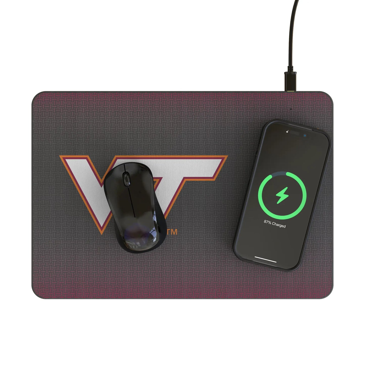 Virginia Tech Hokies Linen 15-Watt Wireless Charger and Mouse Pad