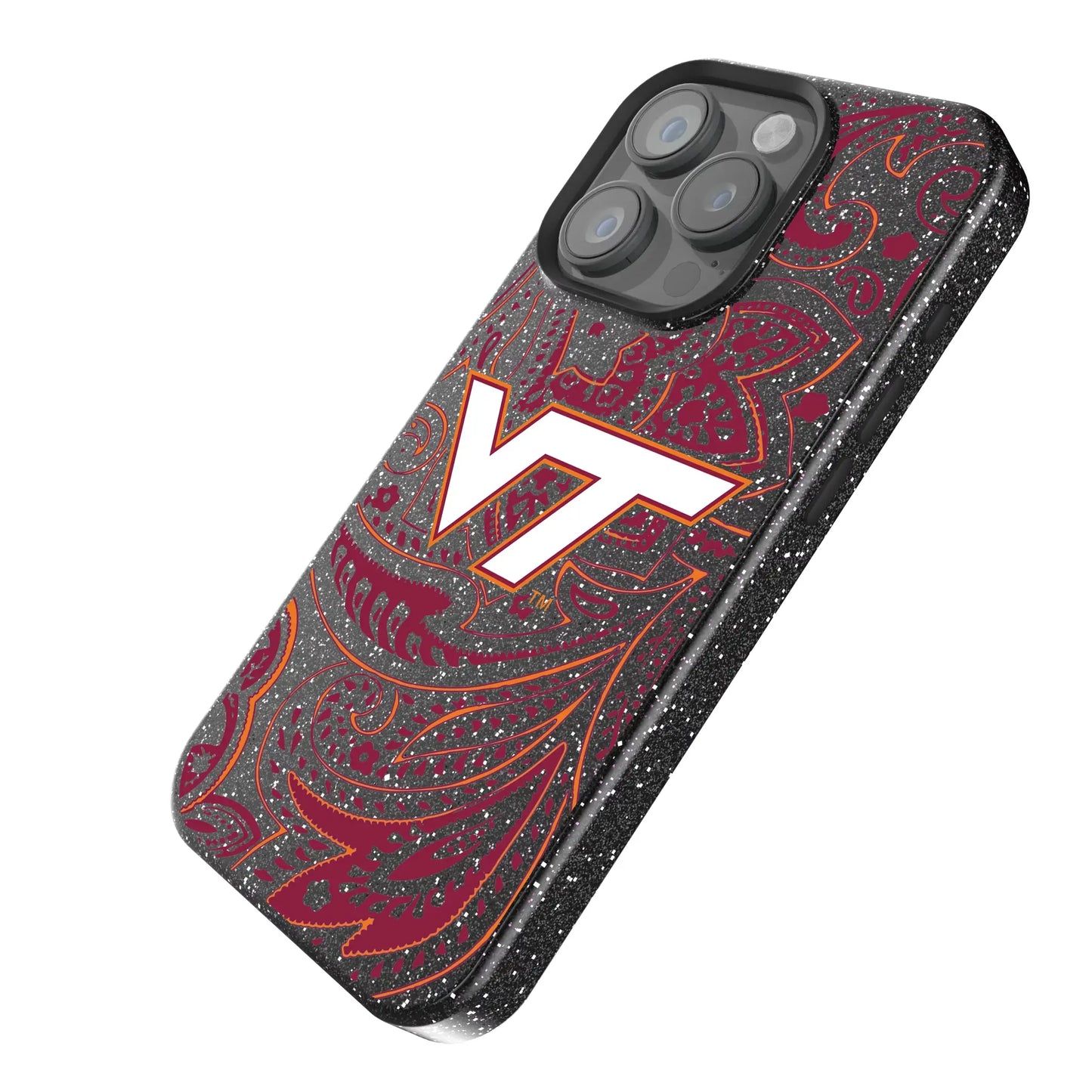 Virginia Tech Hokies Paisley Black Bling Phone Case for Apple iPhone