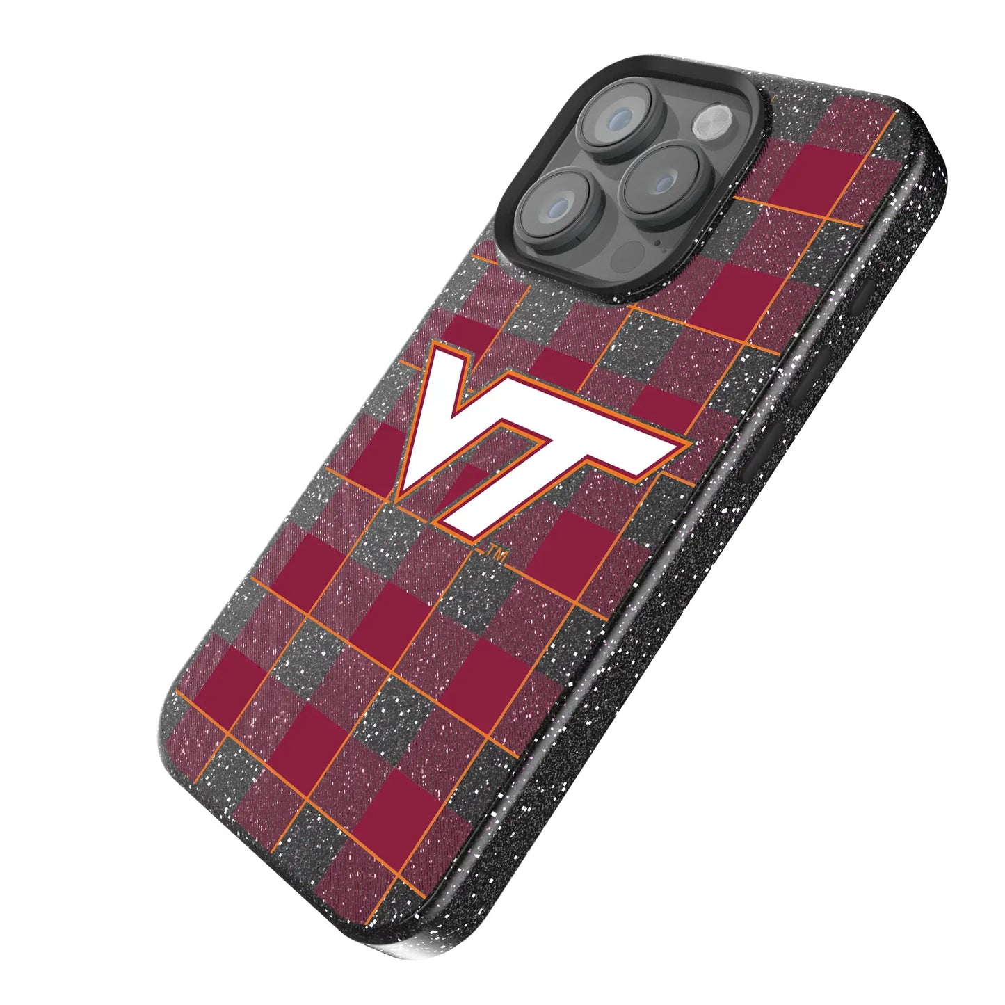 Virginia Tech Hokies Plaid Black Bling Phone Case for Apple iPhone