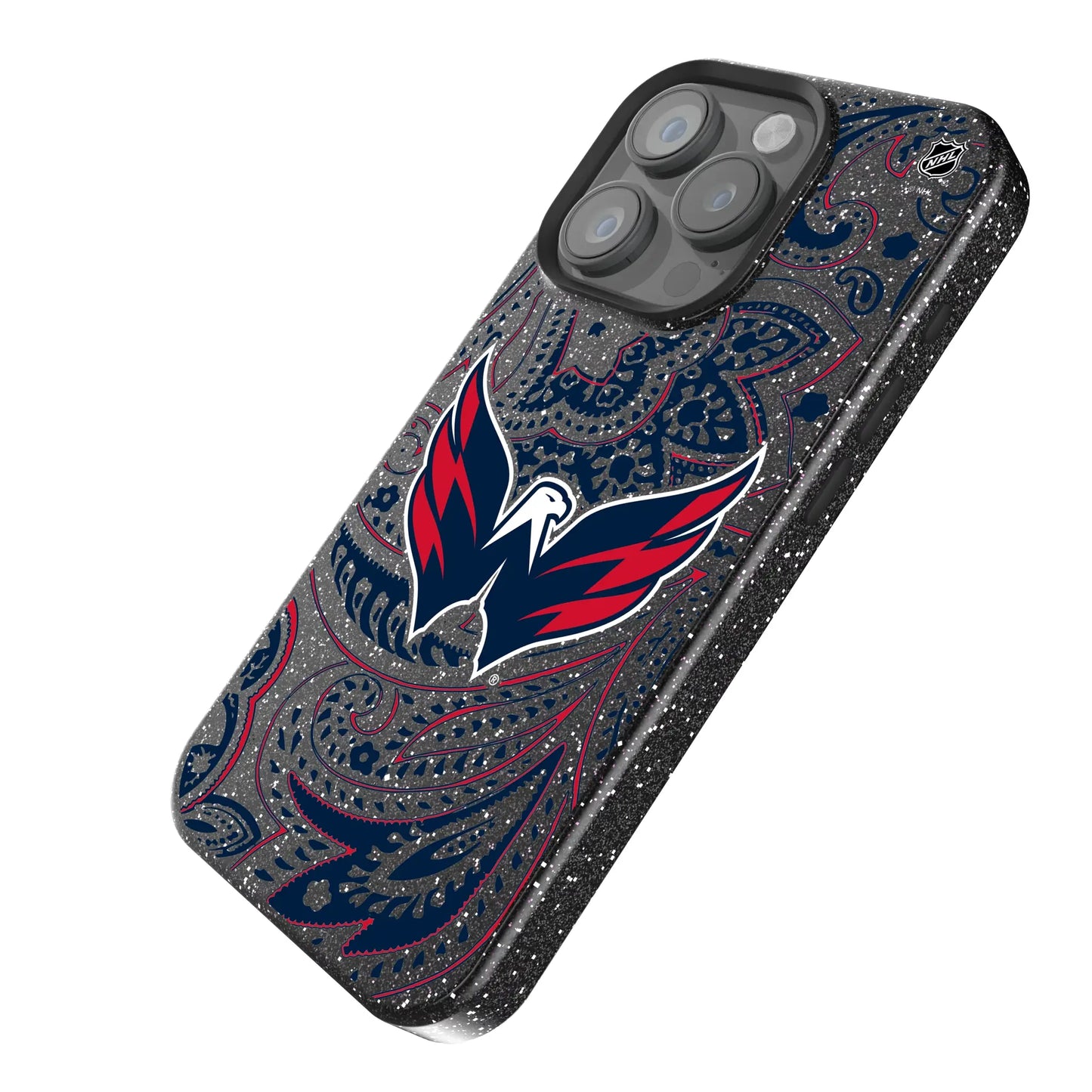 Washington Capitals Paisley Black Bling Phone Case for Apple iPhone