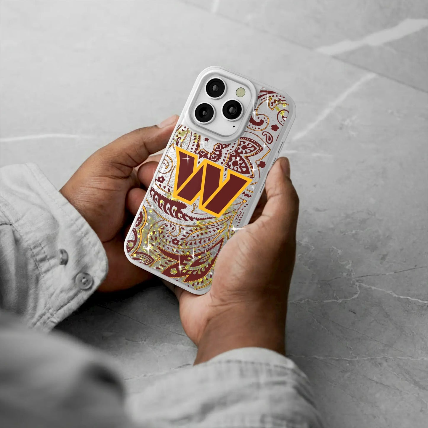 Washington Commanders Paisley Glitter Phone Case for Apple iPhone