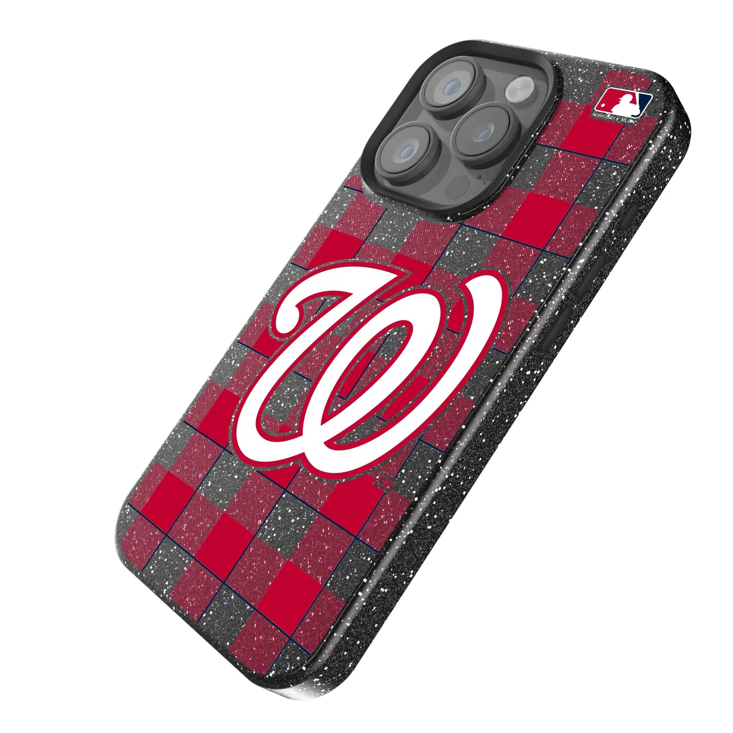 Washington Nationals Plaid Black Bling Phone Case for Apple iPhone