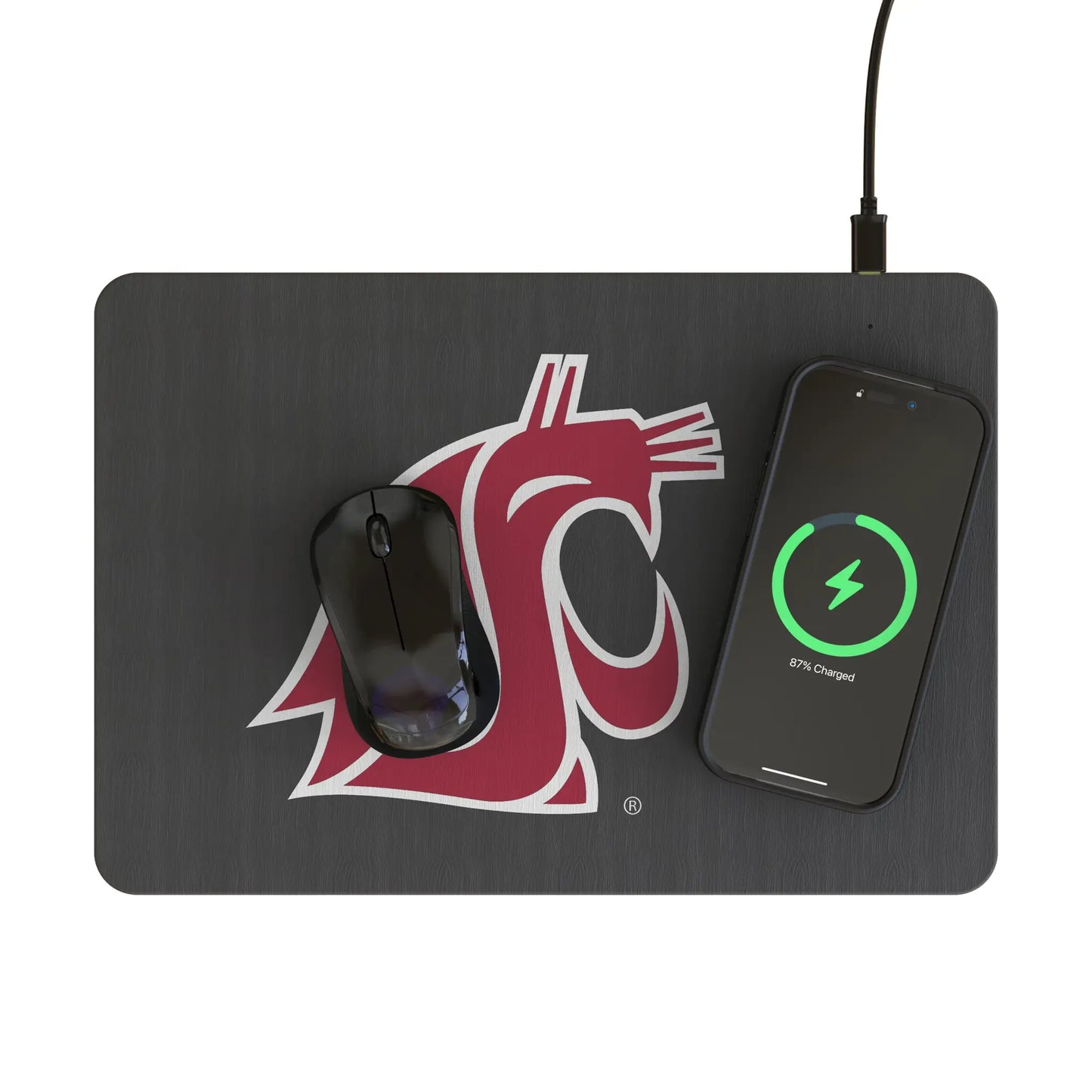 Washington State University Cougars Monocolor Tilt 15-Watt Wireless Charger and Mouse Pad