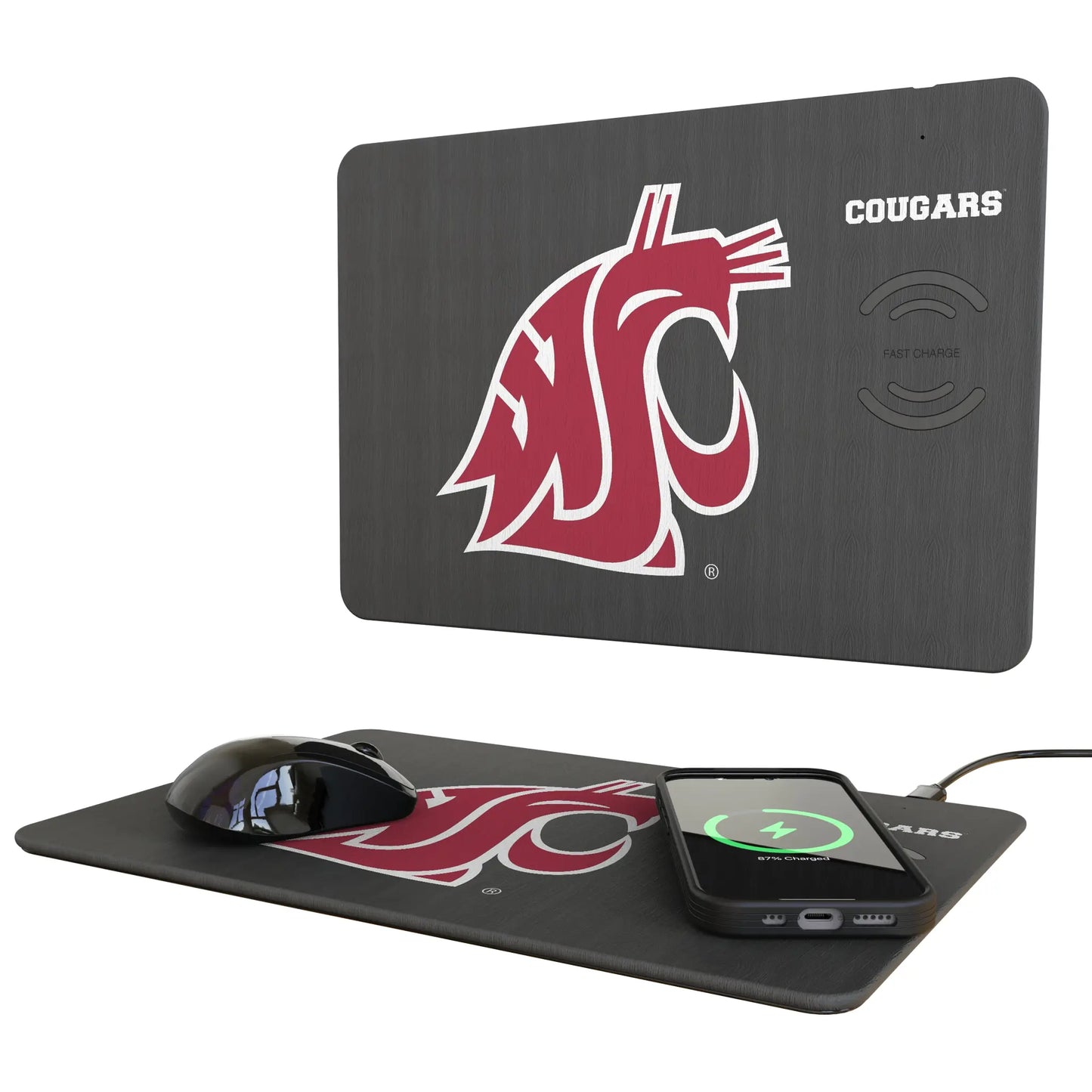 Washington State University Cougars Monocolor Tilt 15-Watt Wireless Charger and Mouse Pad