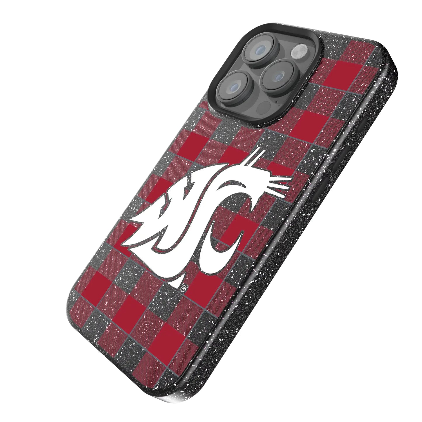 Washington State University Cougars Plaid Black Bling Phone Case for Apple iPhone