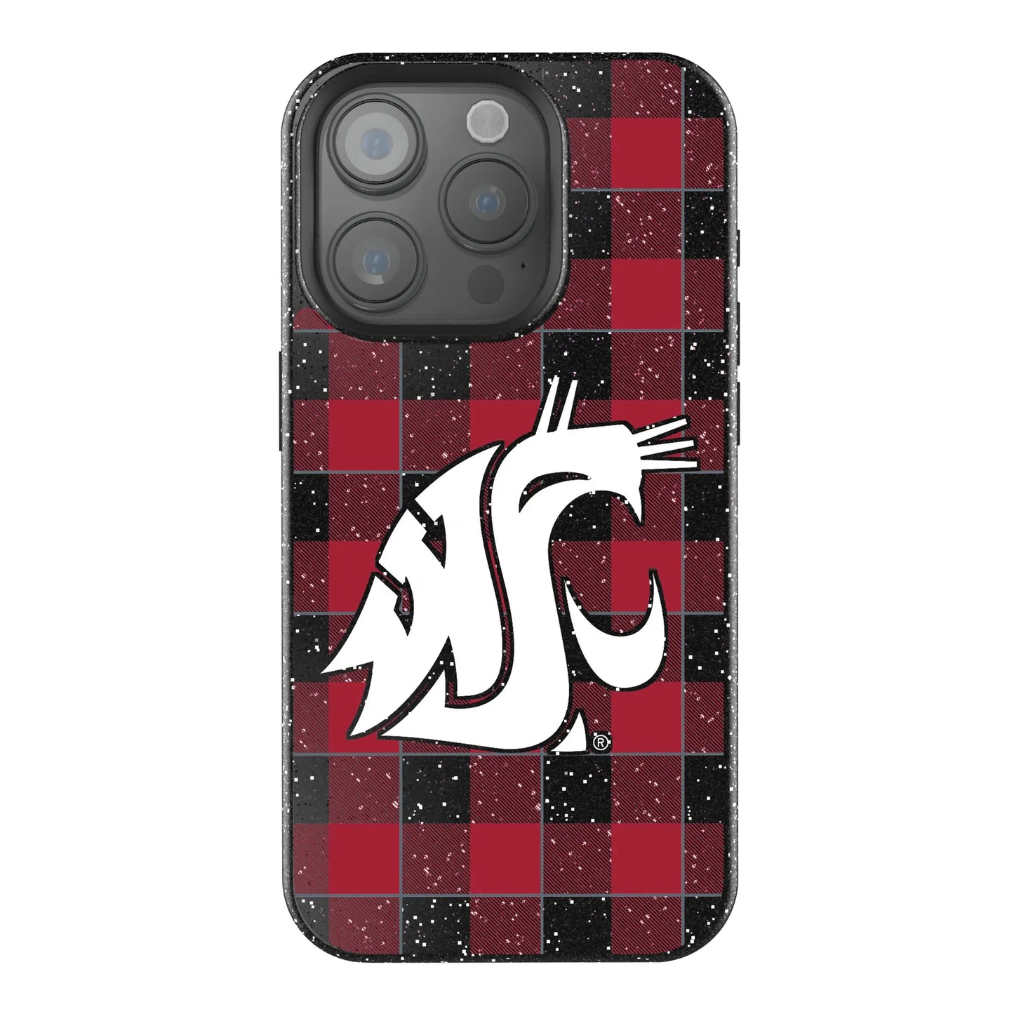 Washington State University Cougars Plaid Black Bling Phone Case for Apple iPhone