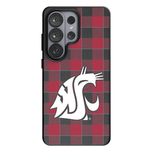 Washington State University Cougars Plaid MagSafe Compatible Phone Case for Samsung Galaxy
