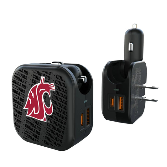 Washington State University Cougars Text Backdrop 2 in 1 USB A/C Charger