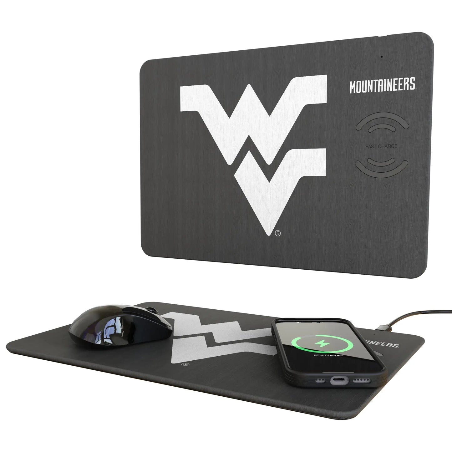 West Virginia University Mountaineers Monocolor Tilt 15-Watt Wireless Charger and Mouse Pad