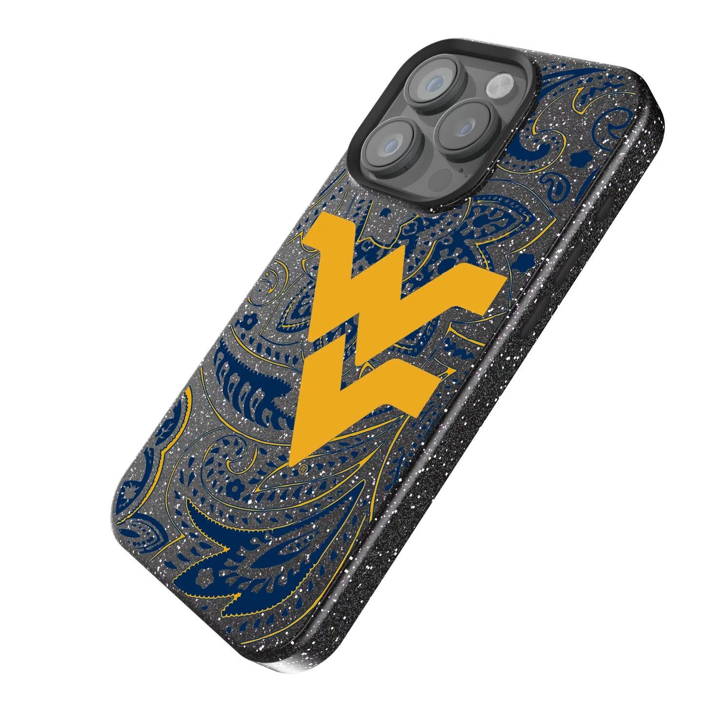 West Virginia University Mountaineers Paisley Black Bling Phone Case for Apple iPhone