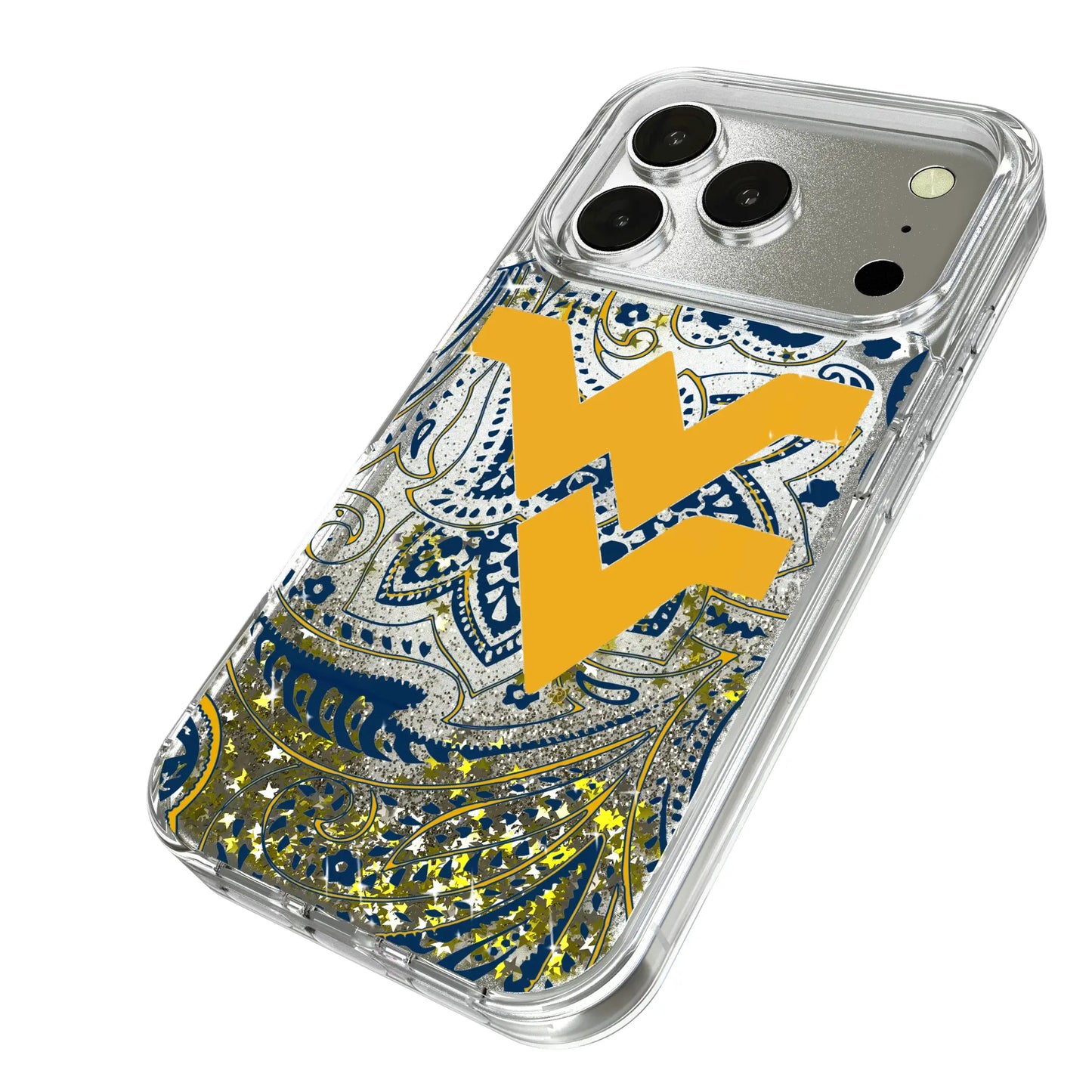 West Virginia University Mountaineers Paisley Glitter Phone Case for Apple iPhone