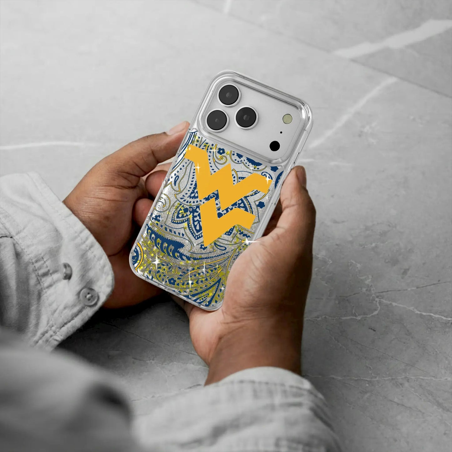 West Virginia University Mountaineers Paisley Glitter Phone Case for Apple iPhone
