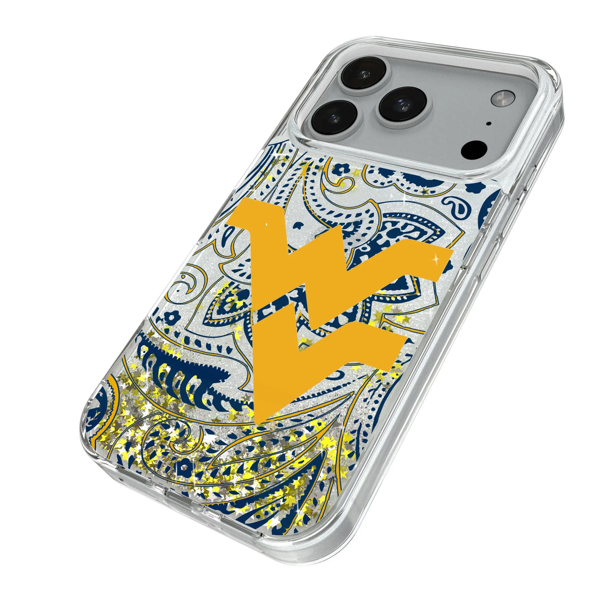 West Virginia University Mountaineers Paisley Glitter Phone Case for Apple iPhone