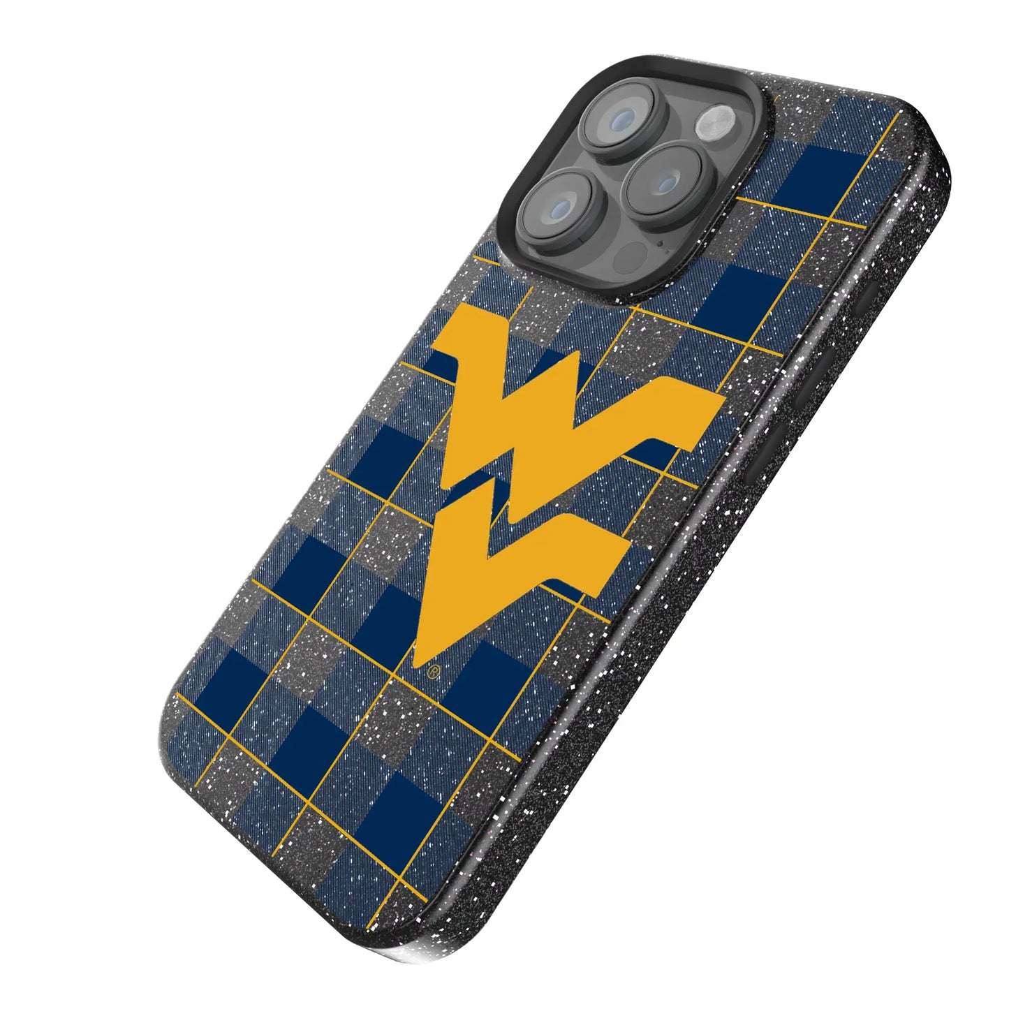 West Virginia University Mountaineers Plaid Black Bling Phone Case for Apple iPhone