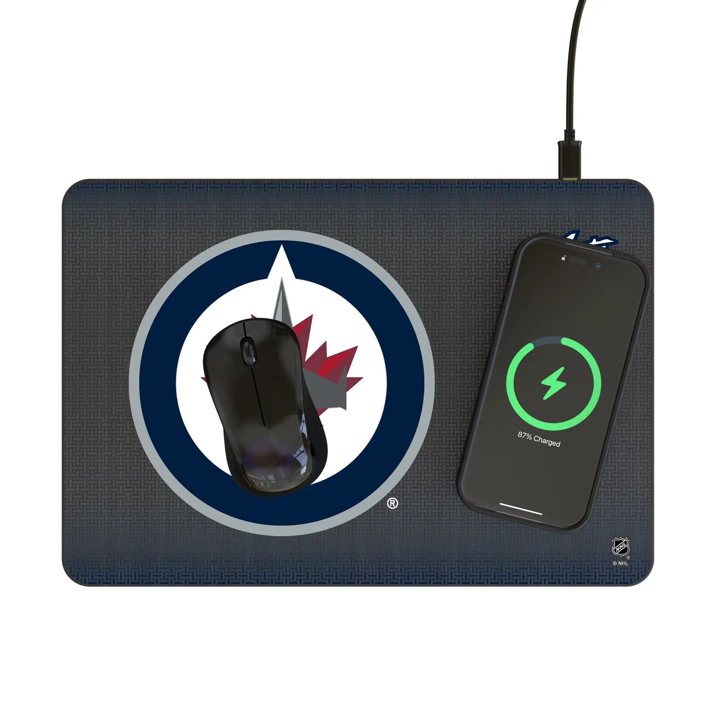 Winnipeg Jets Linen 15-Watt Wireless Charger and Mouse Pad